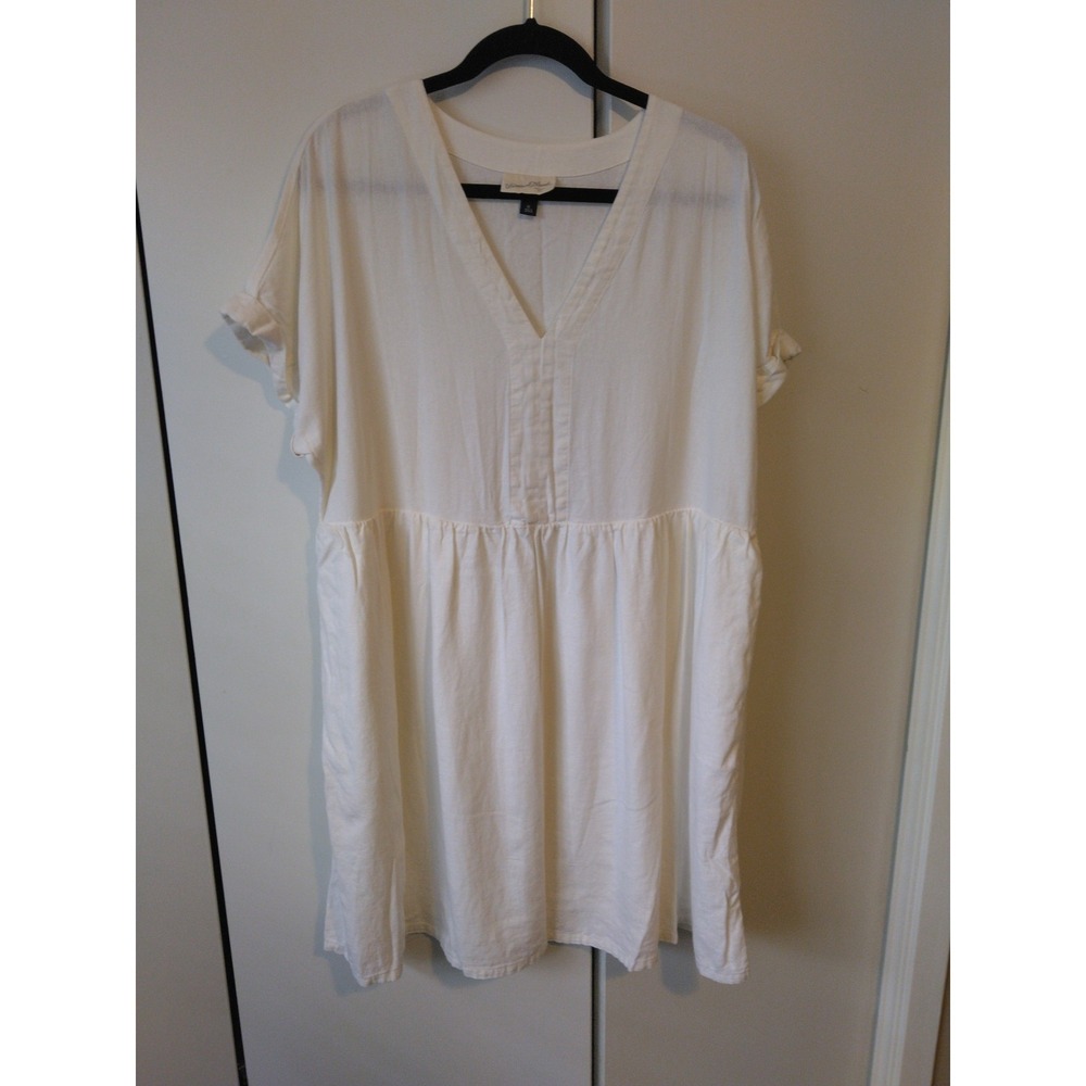 Womens Linen Blend Babydoll Mini Dress Size‎ XL Pockets Cottage Coastal Romantic
